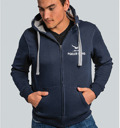 Hoodie-Jacke Unisex "Poeler Ding" mit gesticktem Logo auf Brust
